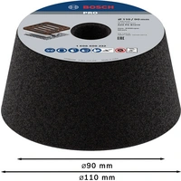 Bosch Accessories 1608600232 Schleiftopf, konisch-Metall/Guss 90 mm, 110 mm, 55 mm, 24 1St. Bosch Accessories 1608600232 Schleiftopf, konisch-Metall/Guss 90 mm, 110 mm, 55 mm, 24 1St.