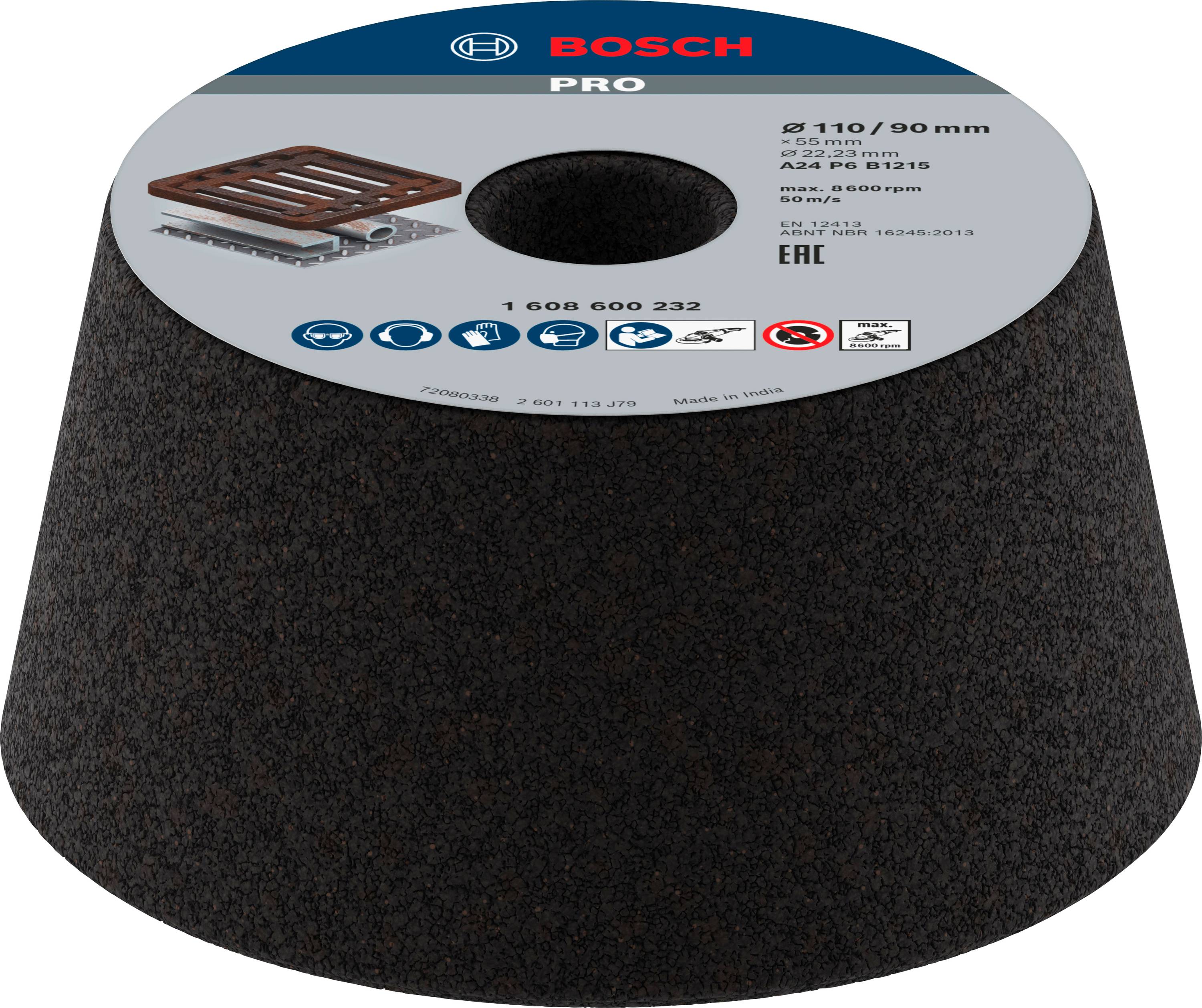 Bosch Accessories 1608600232 Schleiftopf, konisch-Metall/Guss 90 mm, 110 mm, 55 mm, 24 1 St.