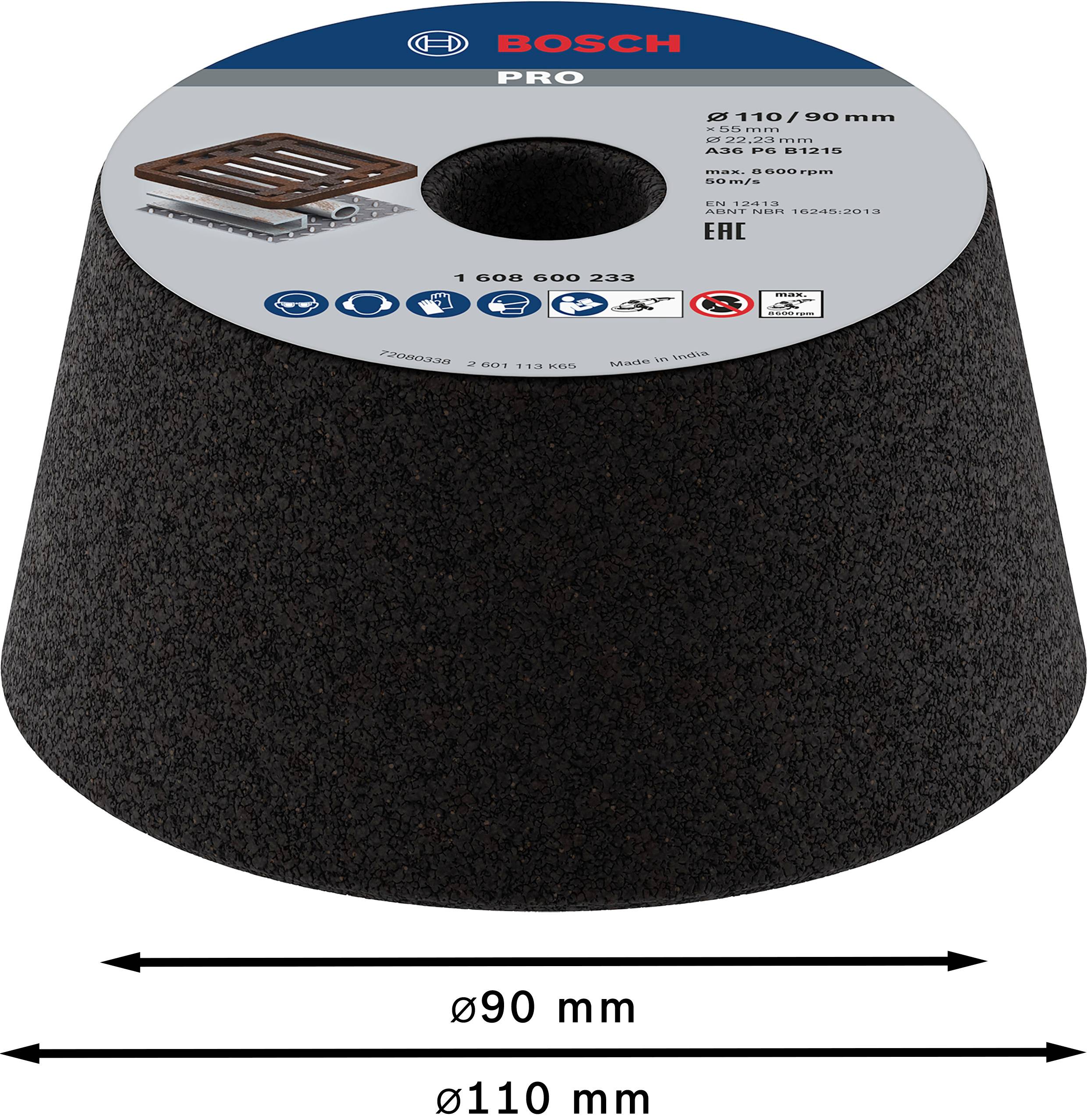 Bosch Accessories 1608600233 Schleiftopf, konisch-Metall/Guss 90 mm, 110 mm, 55 mm, 36 1St.