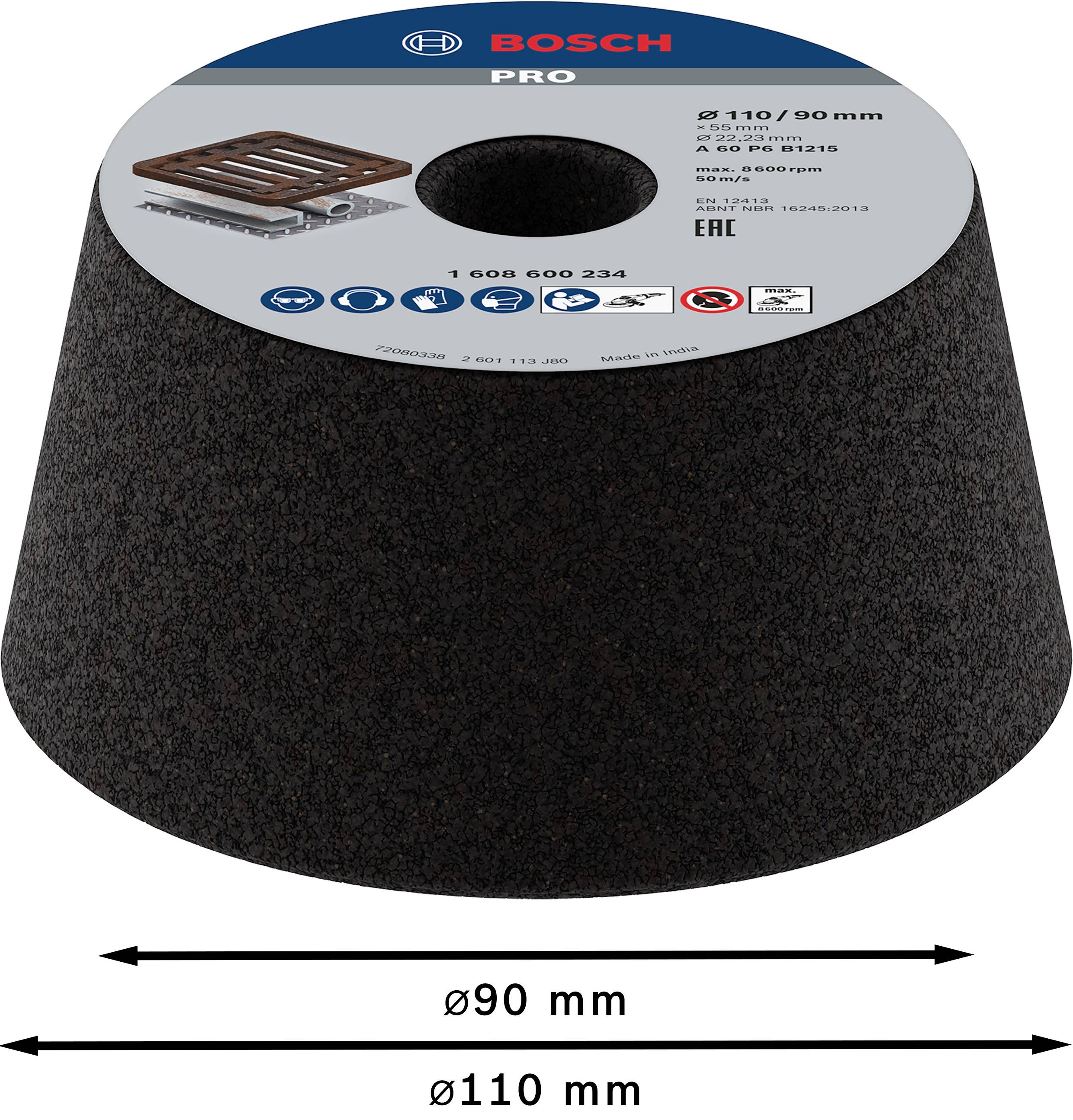 Bosch Accessories 1608600234 Schleiftopf, konisch-Metall/Guss 90 mm, 110 mm, 55 mm, 60 1St.