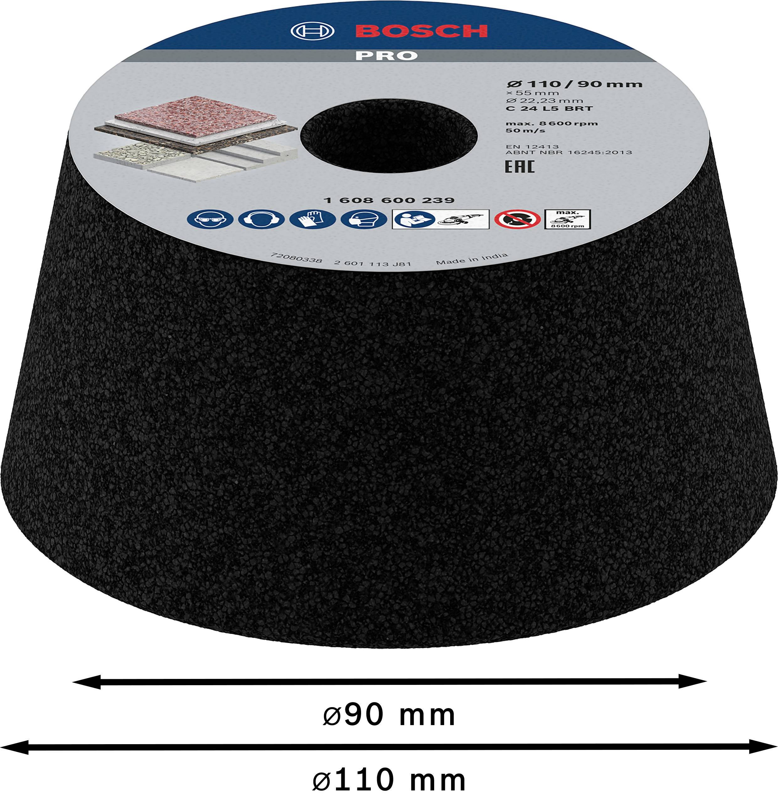 Bosch Accessories 1608600239 Schleiftopf, konisch-Stein/Beton 90 mm, 110 mm, 55 mm, 24 1 St.
