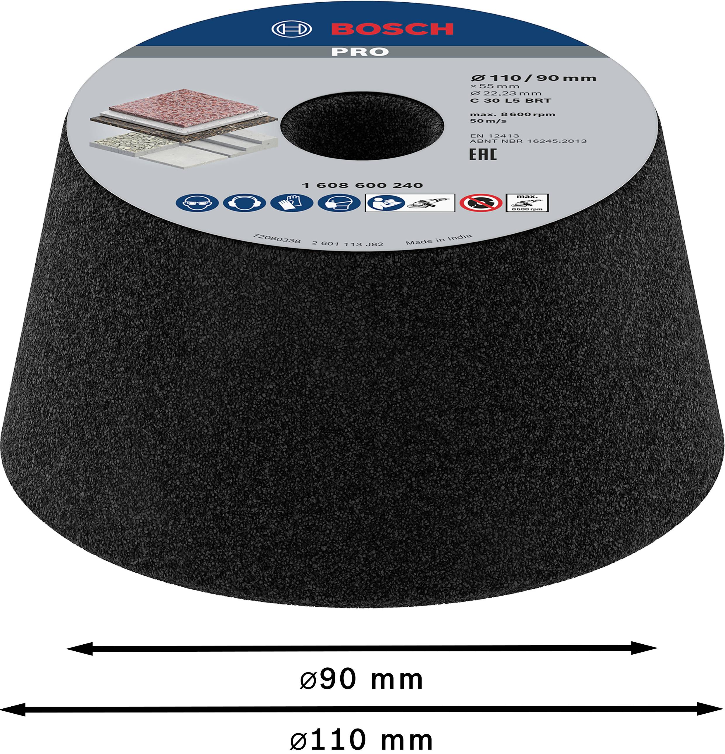 Bosch Accessories 1608600240 Schleiftopf, konisch-Stein/Beton 90 mm, 110 mm, 55 mm, 36 1St.