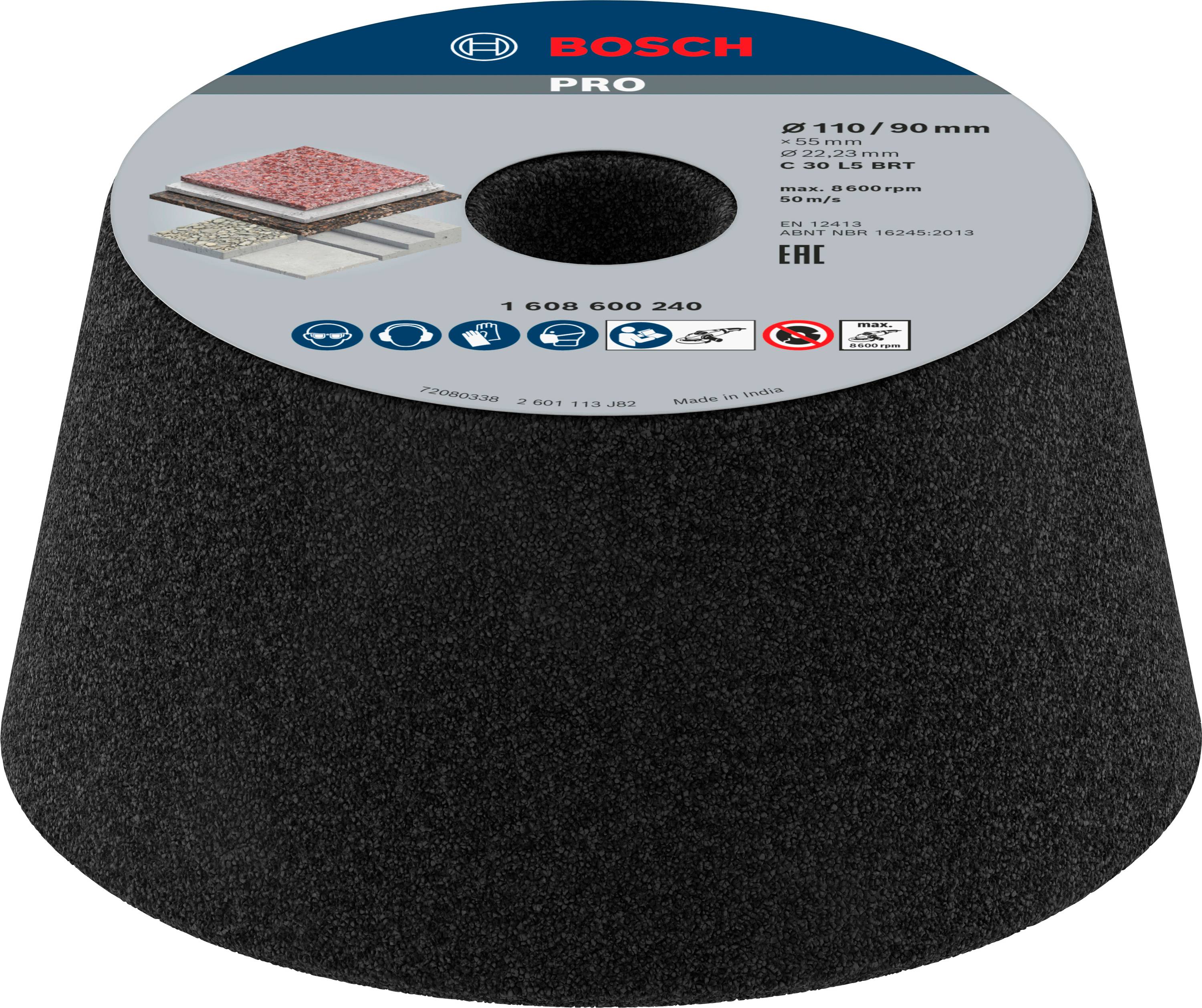 Bosch Accessories 1608600240 Schleiftopf, konisch-Stein/Beton 90 mm, 110 mm, 55 mm, 36 1St.