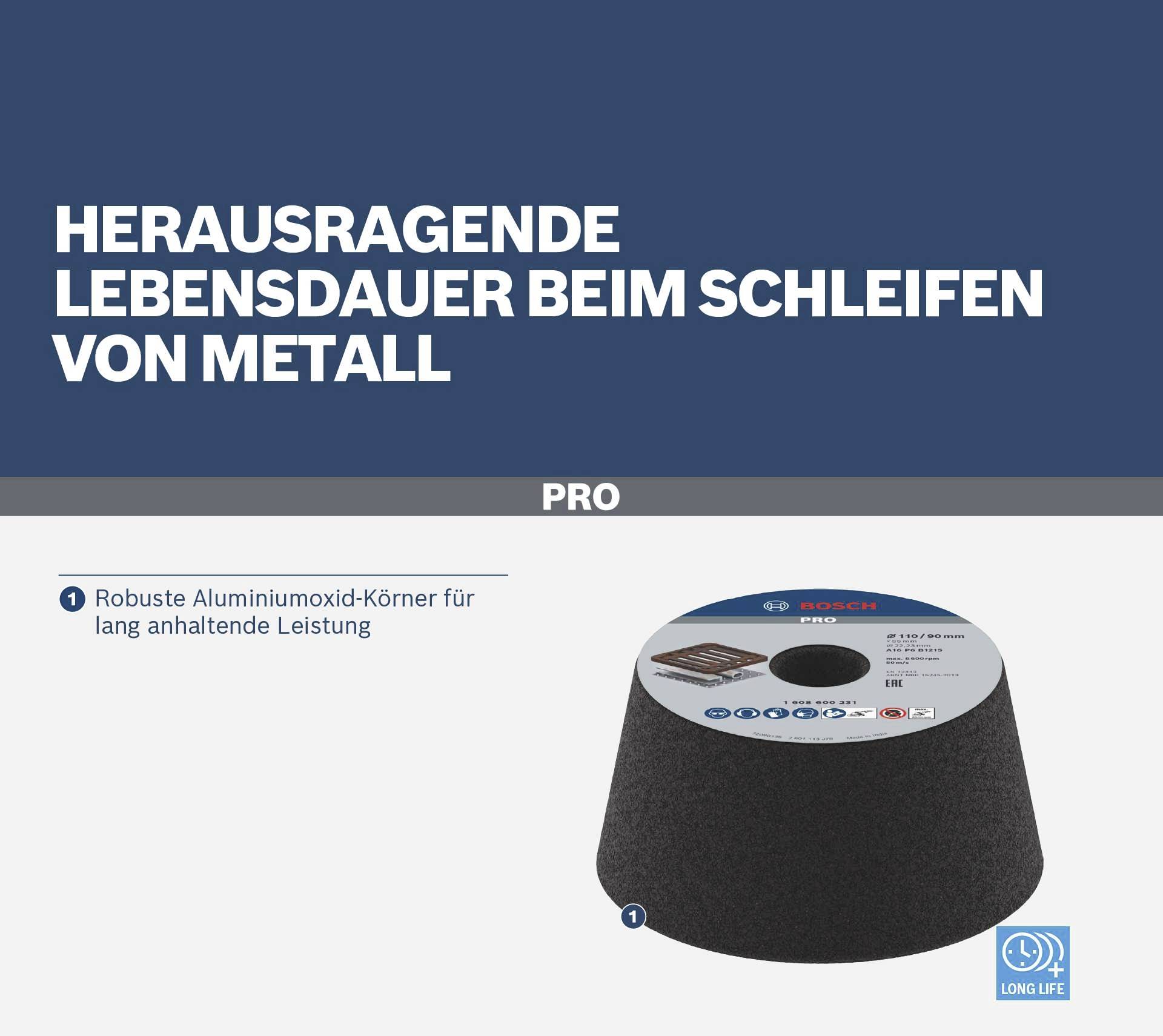 Bosch Accessories 1608600241 Schleiftopf, konisch-Stein/Beton 90 mm, 110 mm, 55 mm, 60 1 St.
