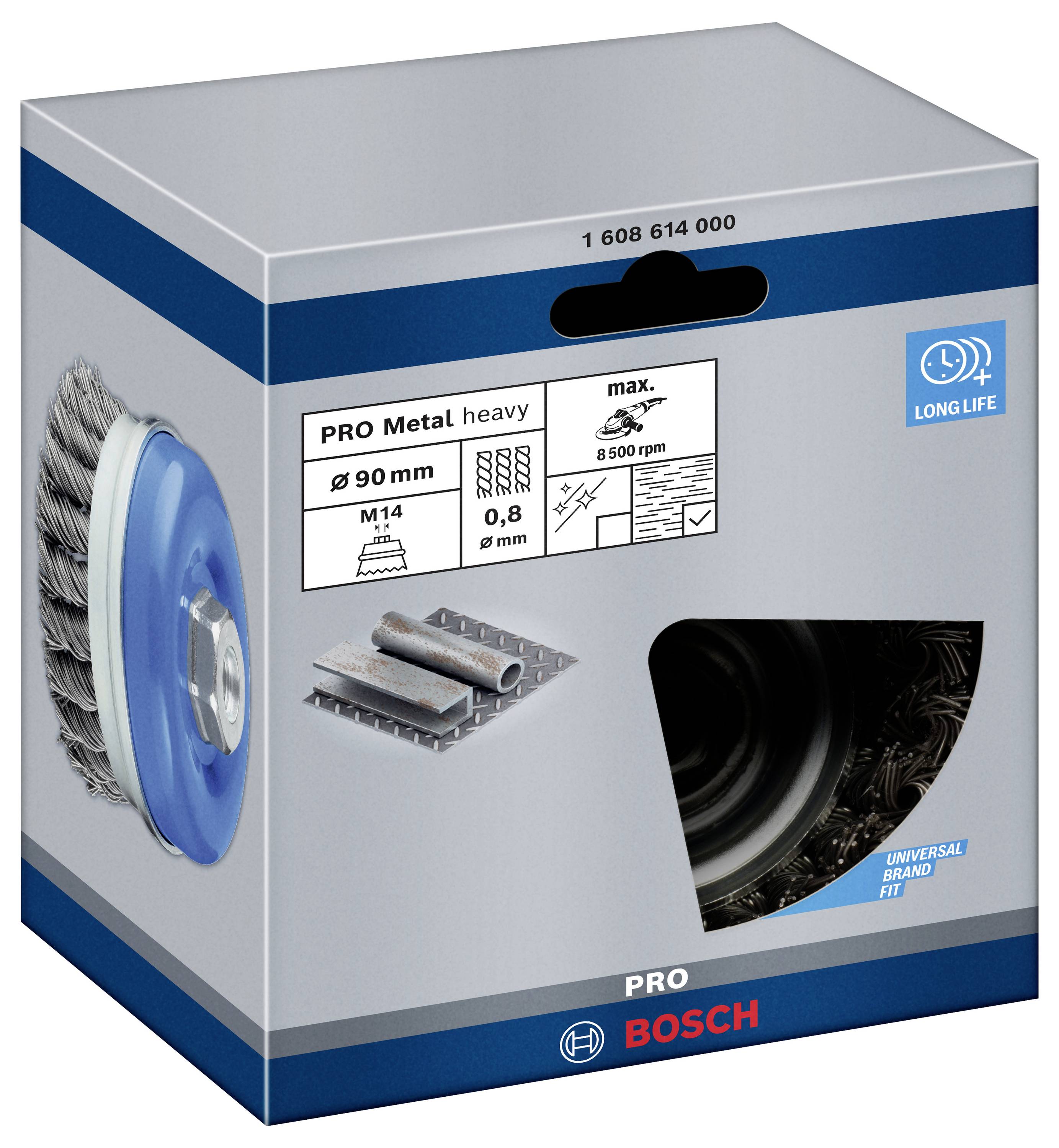 Bosch Accessories Topfbürste, Stahl, gezopfter Draht, 90 mm, 0,8 mm, 8500 U/ min, M 14 1608614000 1 St.