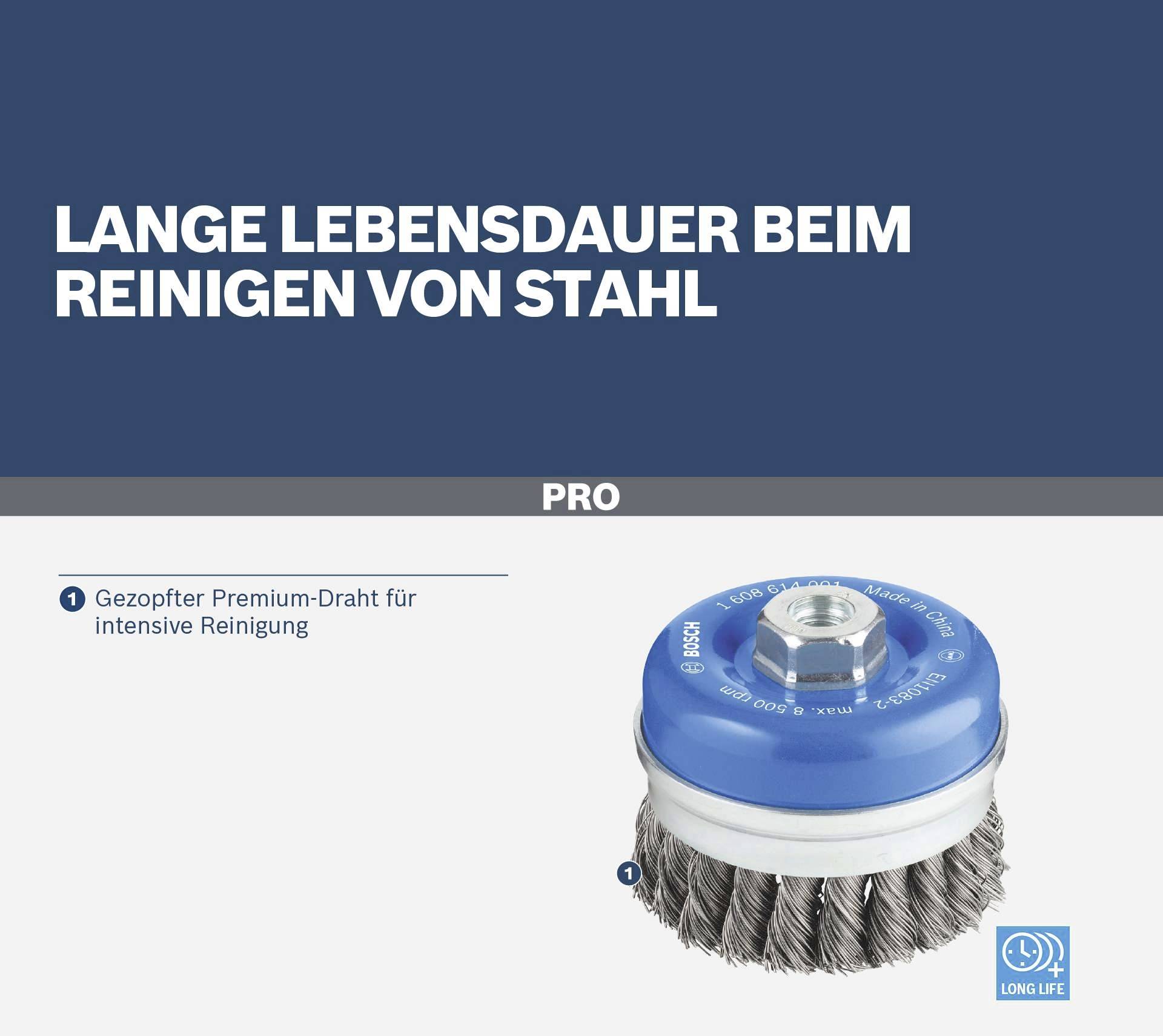 Bosch Accessories Topfbürste, Stahl, gezopfter Draht, 90 mm, 0,5 mm, 8500 U/ min, M 14 1608614001 1 St.