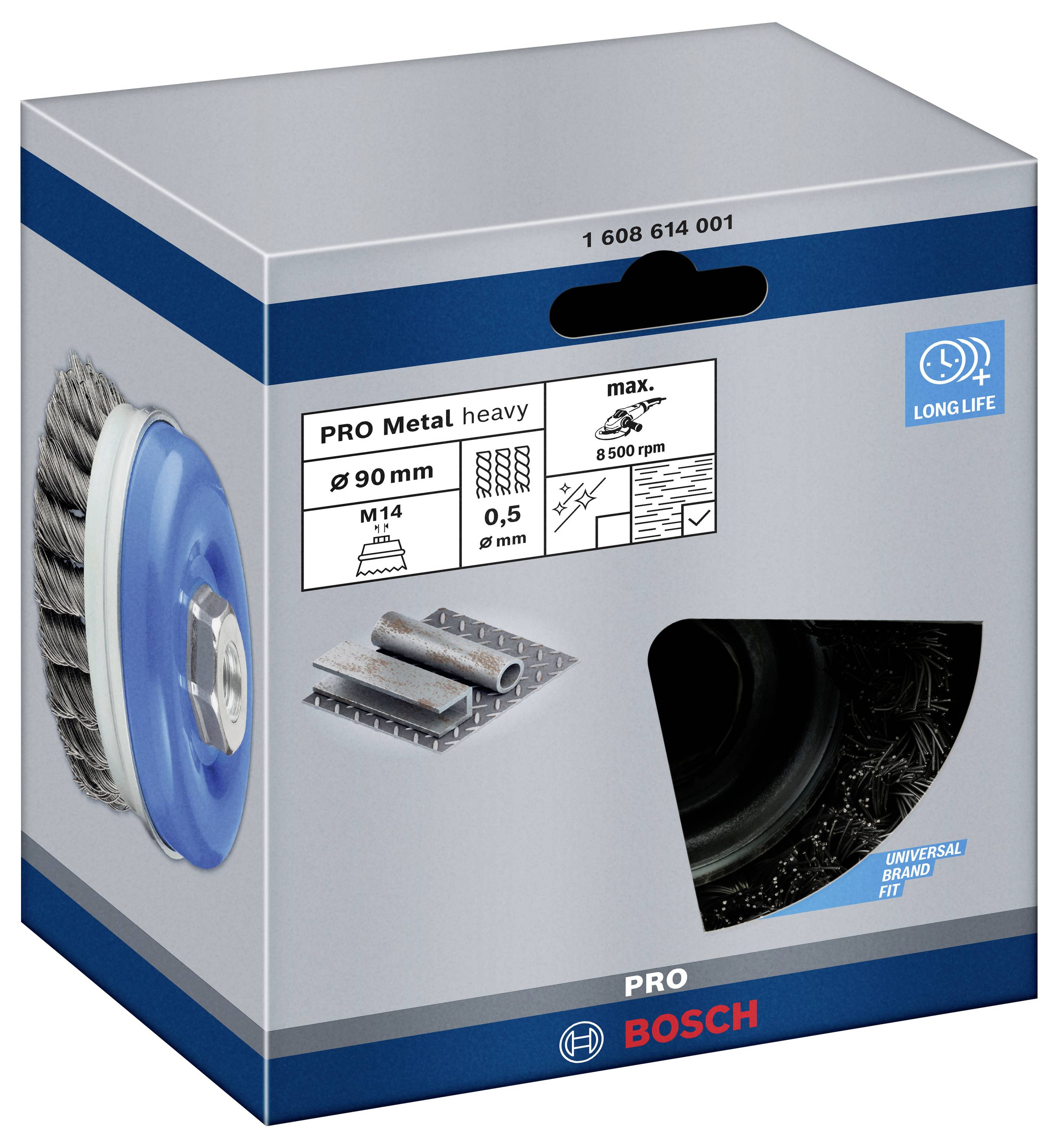 Bosch Accessories Topfbürste, Stahl, gezopfter Draht, 90 mm, 0,5 mm, 8500 U/ min, M 14 1608614001 1St.