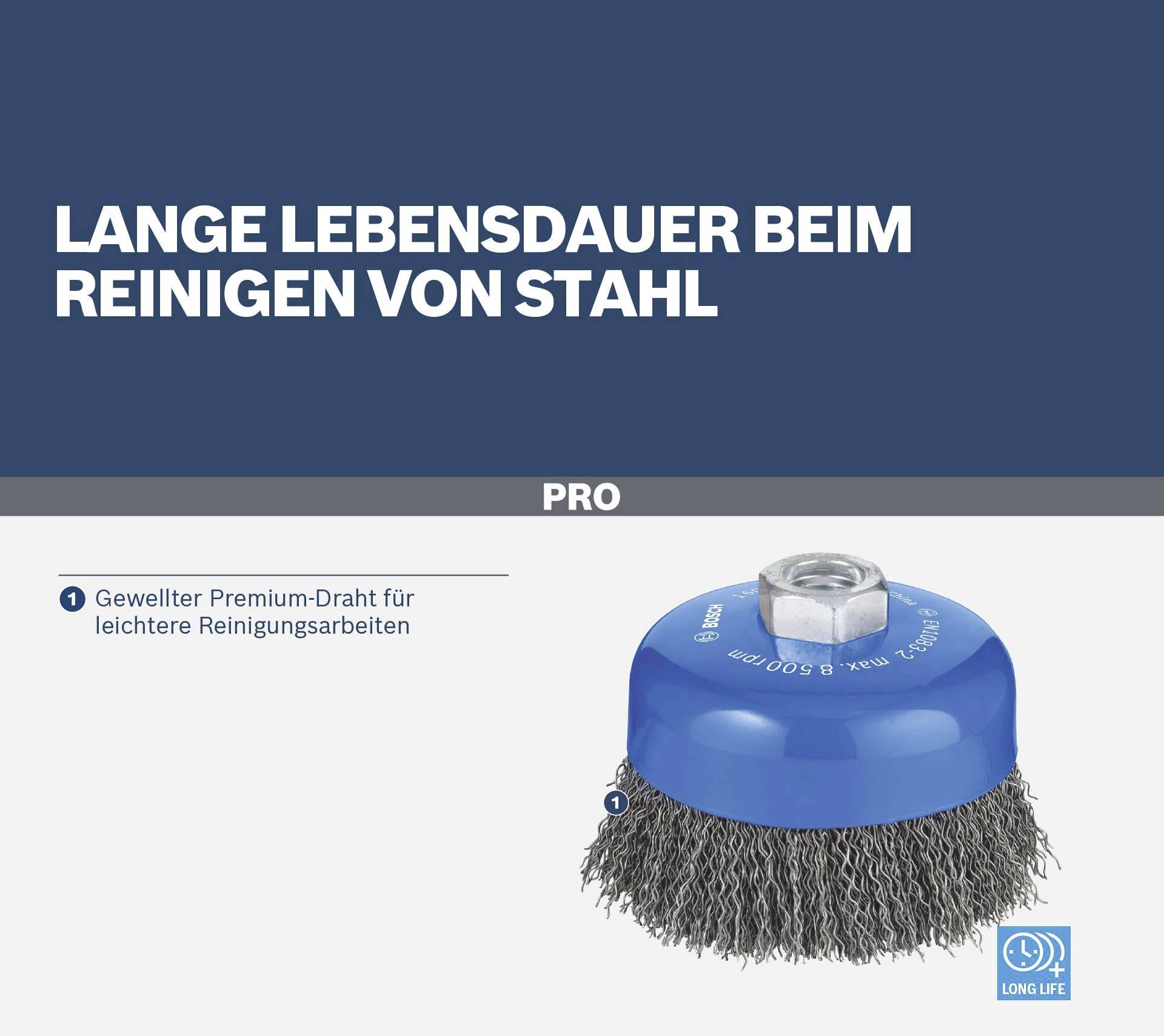Bosch Accessories Topfbürste, Stahl, gewellter Draht, 100 mm, 0,5 mm, 8500 U/ min, M 14 1608614011 1 St.