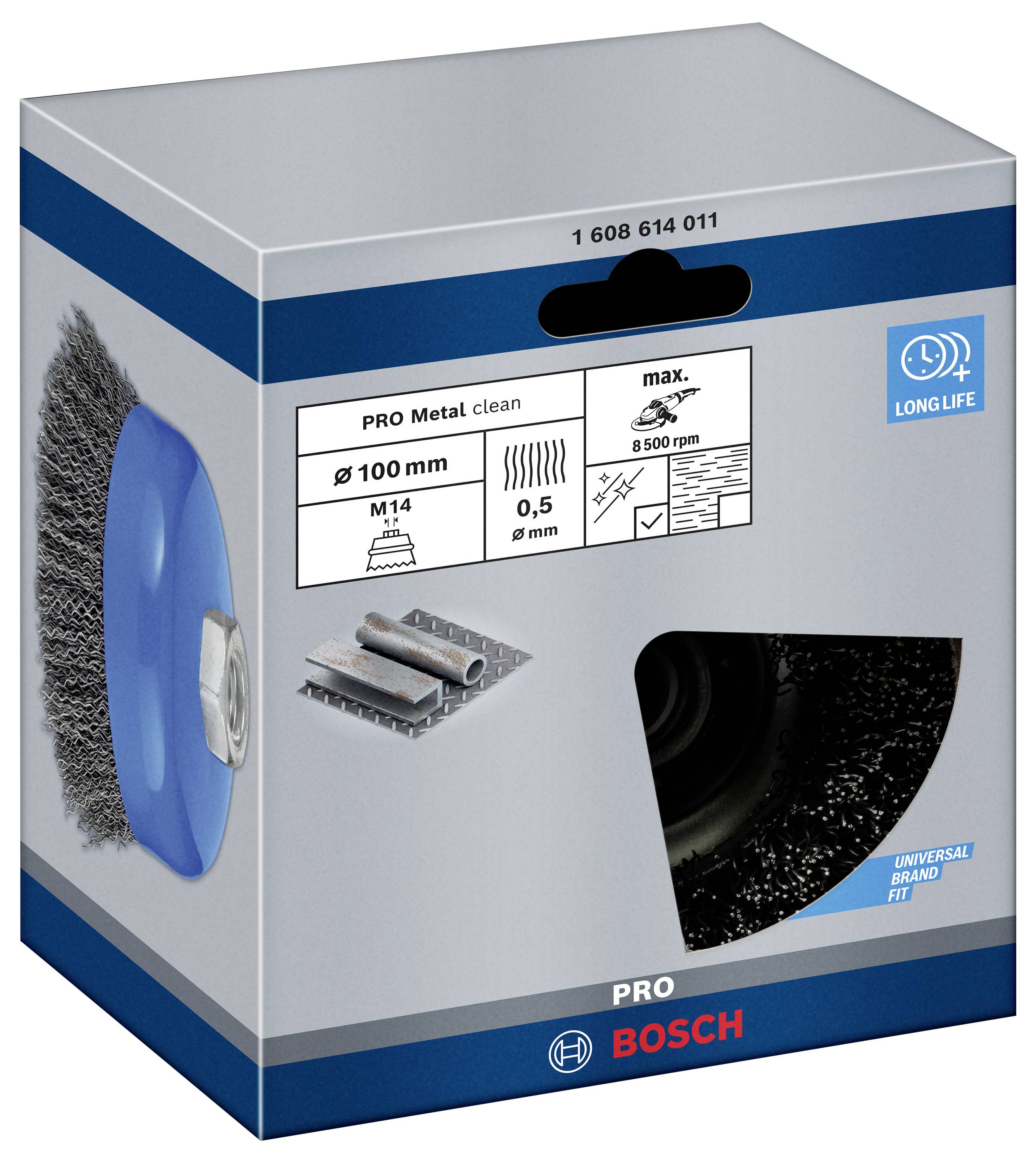 Bosch Accessories Topfbürste, Stahl, gewellter Draht, 100 mm, 0,5 mm, 8500 U/ min, M 14 1608614011 1 St.