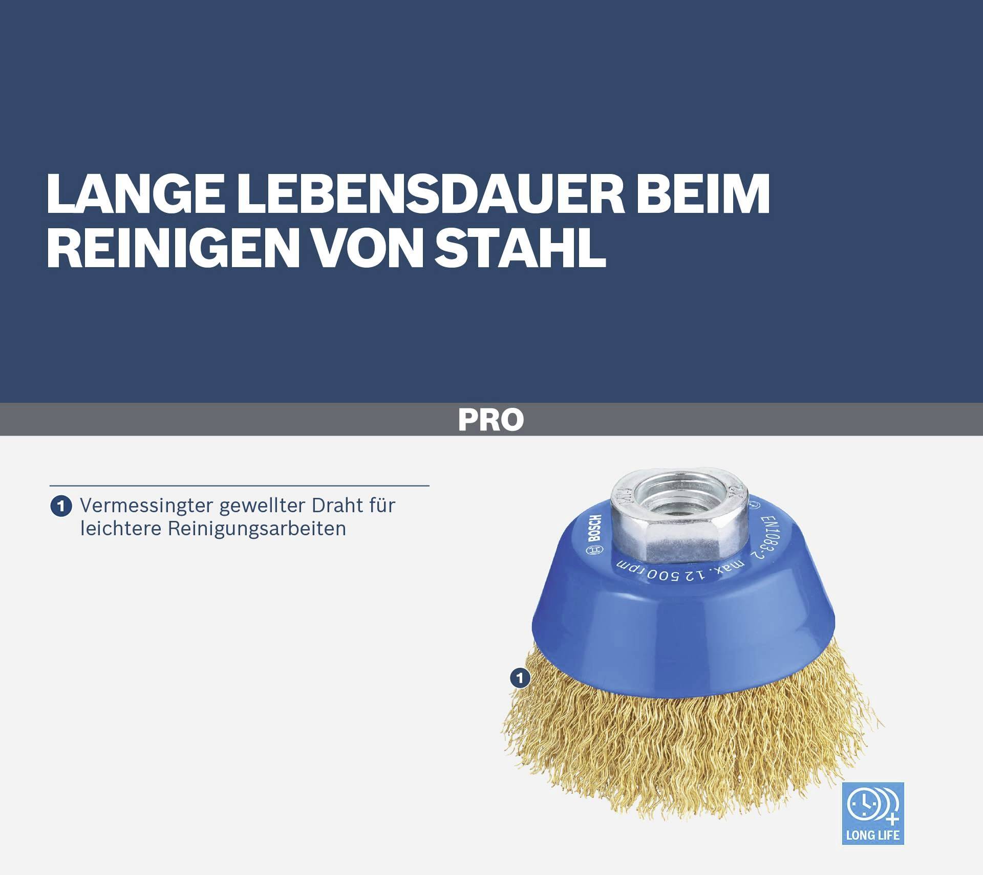 'PRO' Drahtbürste mit gewelltem Draht für längere Lebensdauer und leichtere Reinigungsarbeiten bei Stahl.