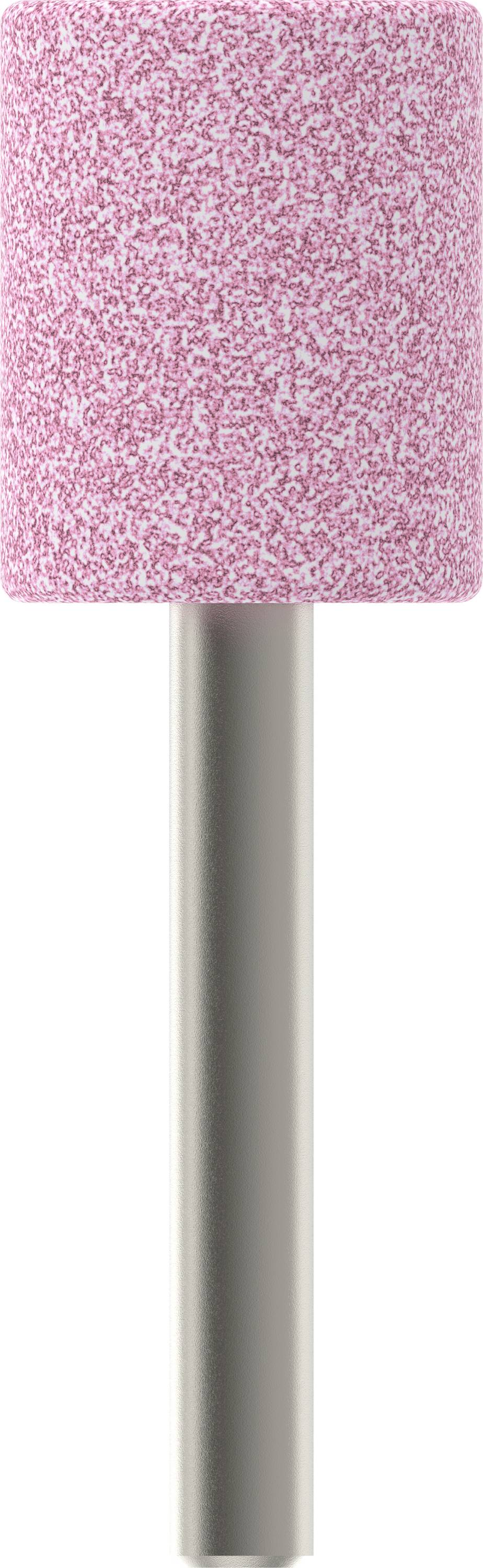 Zylinderförmiger Schleifaufsatz in Rosa mit silbernem Griff, verwendet für Glätten und Formen von Materialien.