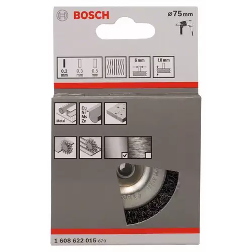 Bosch Accessories Scheibenbürste, gewellt, 75 mm, 0,2 mm, 10 mm, 4500 U/min Schaft-Ø 6 mm 1608622015 1 St. Bosch Accessories Scheibenbürste, gewellt, 75 mm, 0,2 mm, 10 mm, 4500 U/min Schaft-Ø 6 mm 1608622015 1 St.