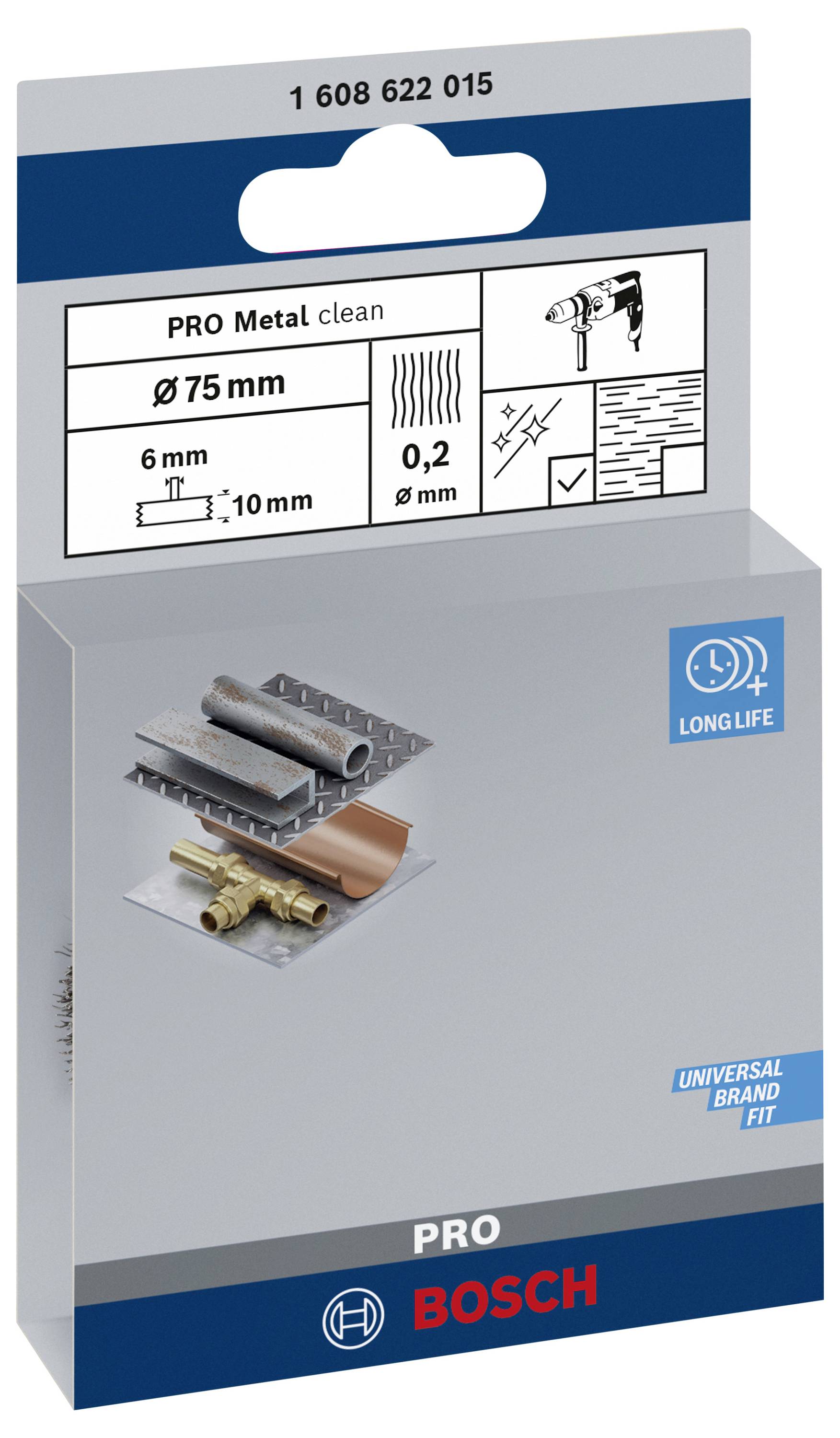 Bosch Accessories Scheibenbürste, gewellt, 75 mm, 0,2 mm, 10 mm, 4500 U/min Schaft-Ø 6 mm 1608622015 1 St.