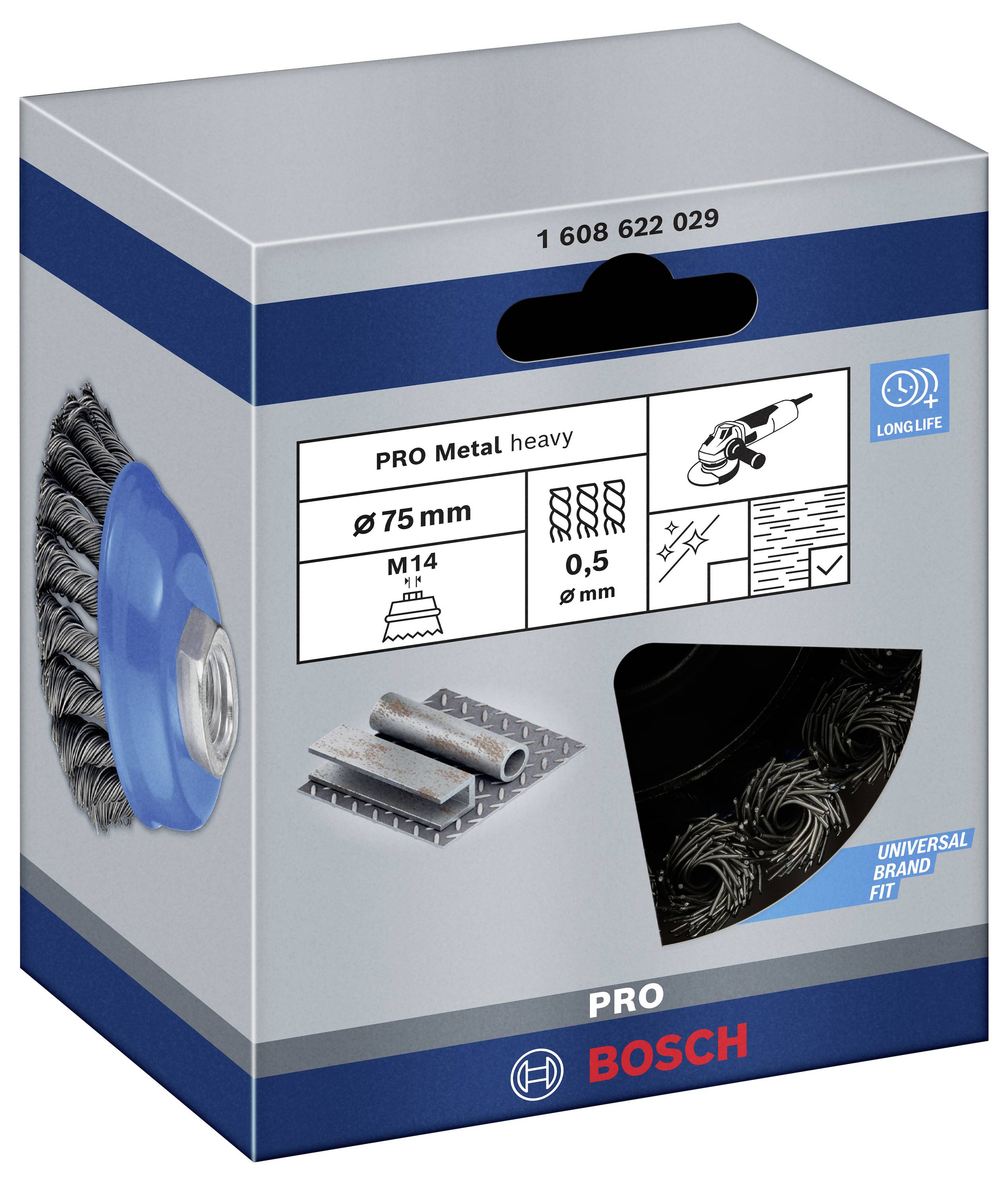 Bosch Accessories Topfbürste, Stahl, gezopfter Draht, 75 mm, 0,5 mm, 12500 U/ min, M 14 1608622029 1St.