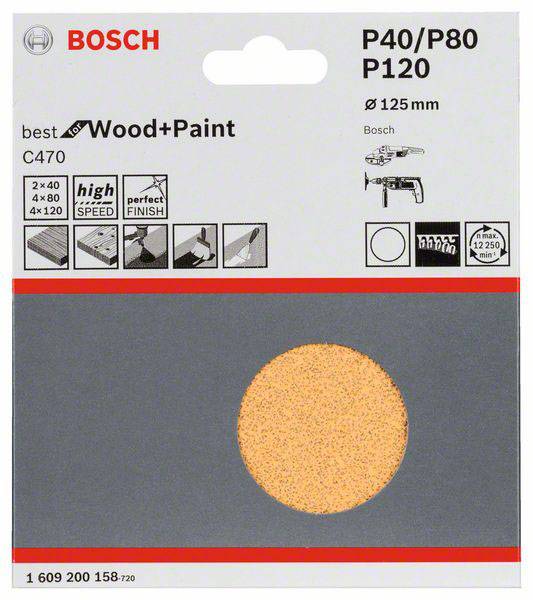 Bosch Accessories 1609200158 Schleifpapier für Schleifteller ungelocht Körnung (num) 40, 80, 120 (Ø) 125mm 1 Set