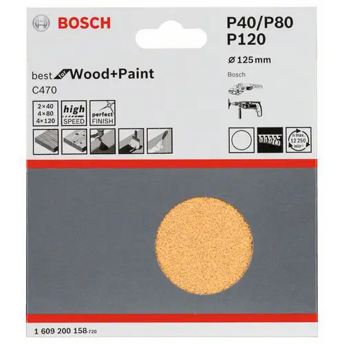 Bosch Accessories 1609200158 Schleifpapier für Schleifteller ungelocht Körnung (num) 40, 80, 120 (Ø) 125mm 1 Set Bosch Accessories 1609200158 Schleifpapier für Schleifteller ungelocht Körnung (num) 40, 80, 120 (Ø) 125mm 1 Set