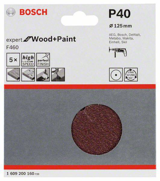 Bosch Accessories 1609200160 Schleifpapier für Schleifteller ungelocht Körnung (num) 40 (Ø) 125mm 5St.
