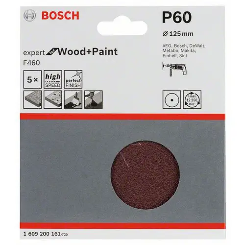 Bosch Accessories 1609200161 Schleifpapier für Schleifteller ungelocht Körnung (num) 60 (Ø) 125mm 5St. Bosch Accessories 1609200161 Schleifpapier für Schleifteller ungelocht Körnung (num) 60 (Ø) 125mm 5St.