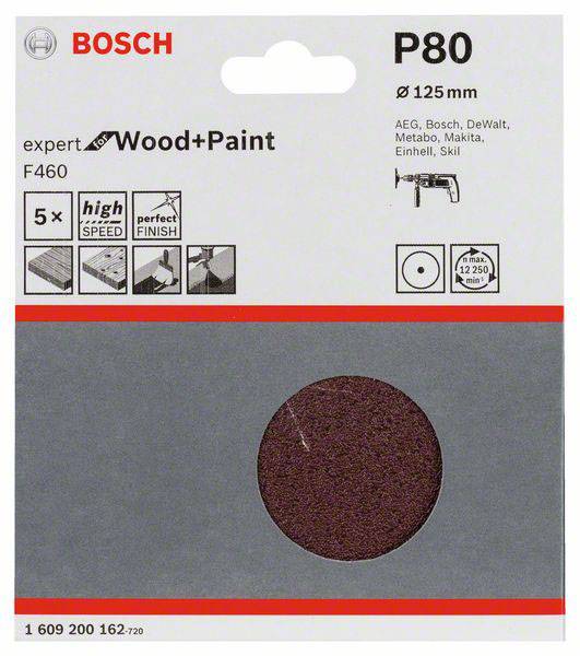 Bosch Accessories 1609200162 Schleifpapier für Schleifteller ungelocht Körnung (num) 80 (Ø) 125mm 5St.