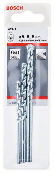 Bosch Accessories CYL-1 1609200204 Hartmetall Stein-Spiralbohrer-Set 3teilig 5 mm, 6 mm, 8 mm Zylinderschaft 1 Set