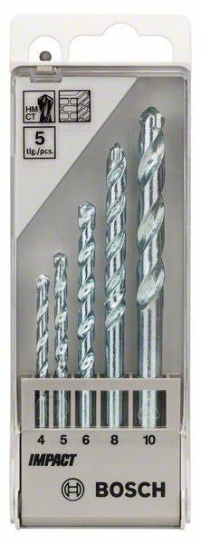 Bosch Accessories 1609200228 Hartmetall Stein-Spiralbohrer-Set 5teilig 4 mm, 5 mm, 6 mm, 8 mm, 10mm Zylinderschaft 1 Set