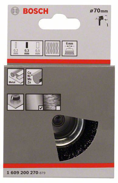 Bosch Accessories Topfbürste, Stahl, gewellter Draht, 70 mm, 0,3 mm, 4500 U/ min Schaft-Ø 6mm 1609200270