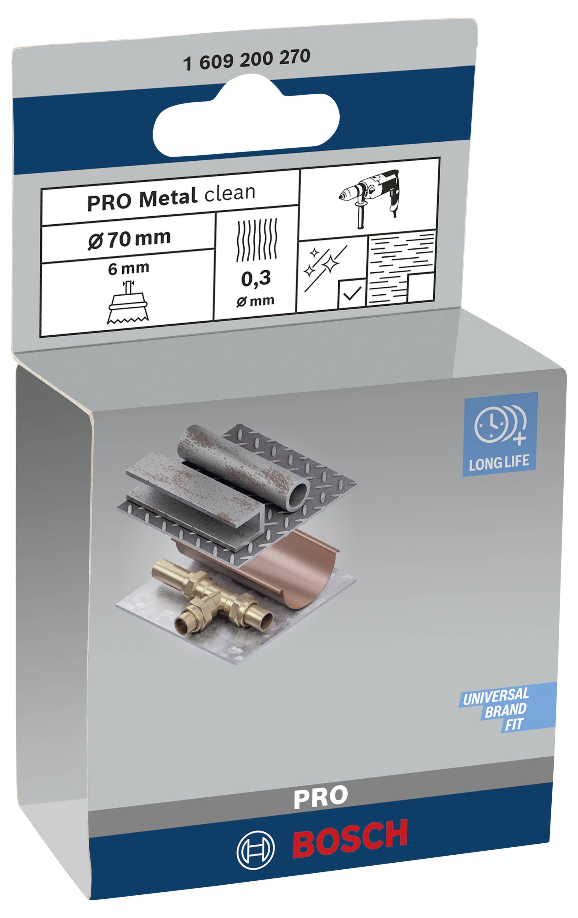 Bosch Accessories Topfbürste, Stahl, gewellter Draht, 70 mm, 0,3 mm, 4500 U/ min Schaft-Ø 6mm 1609200270