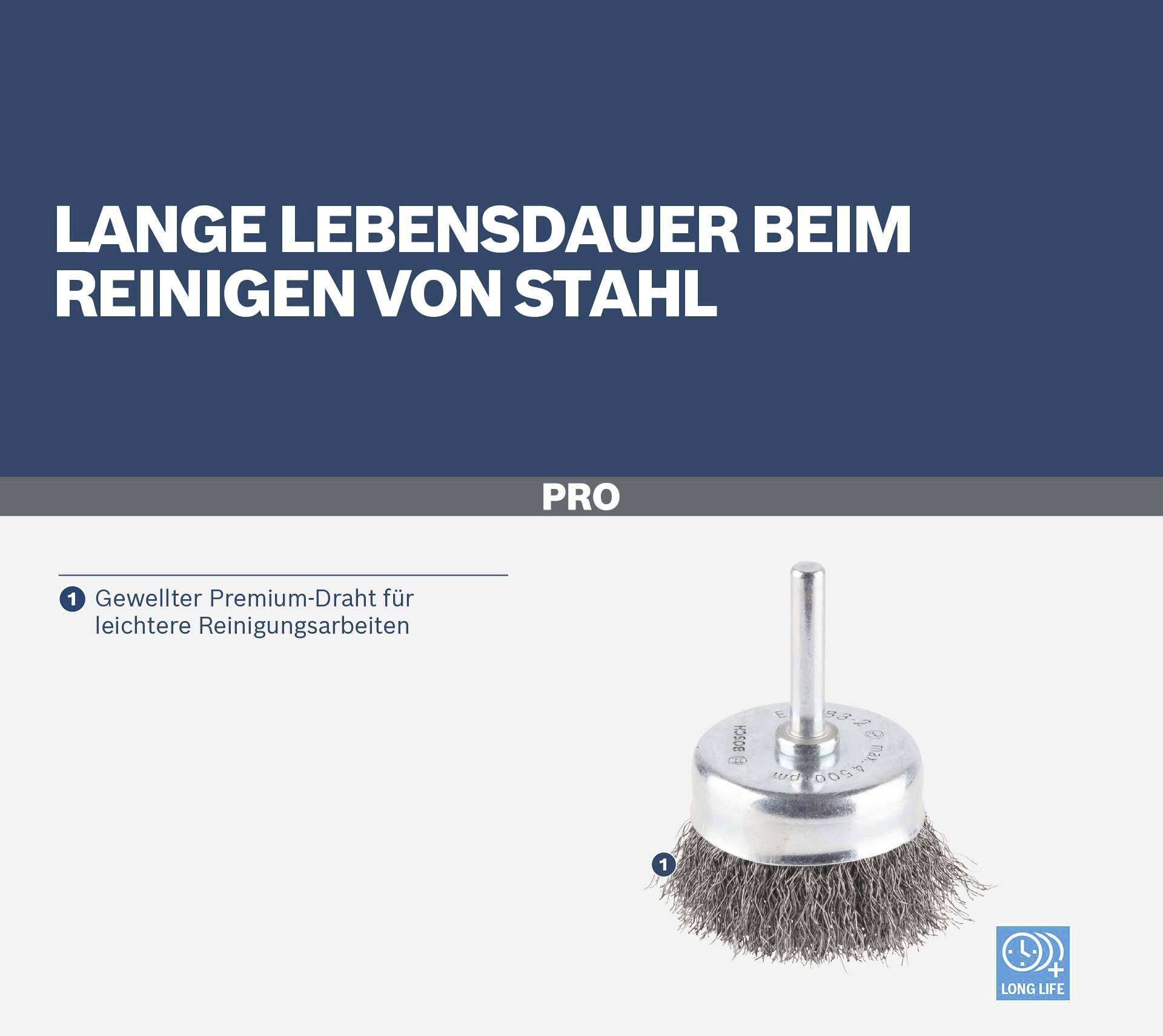 Bosch Accessories Topfbürste, Stahl, gewellter Draht, 70 mm, 0,2 mm, 4500 U/ min Schaft-Ø 6 mm 1609200271 1 St.