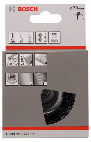 Bosch Accessories Topfbürste, Stahl, gewellter Draht, 70 mm, 0,2 mm, 4500 U/ min Schaft-Ø 6 mm 1609200271 1 St.