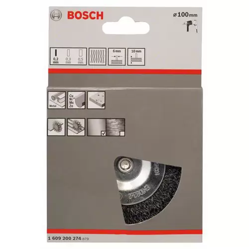 Bosch Accessories Scheibenbürste, gewellt, 100 mm, 0,2 mm, 10 mm, 4500 U/min Schaft-Ø 6 mm 1609200274 1 St. Bosch Accessories Scheibenbürste, gewellt, 100 mm, 0,2 mm, 10 mm, 4500 U/min Schaft-Ø 6 mm 1609200274 1 St.