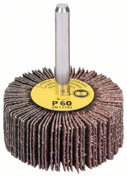 Schleifmittelaufsatz in Kegelform, Korn P60, mit zylindrischem Schaft. Geeignet für Oberflächenbearbeitung und Polieren von Metall.