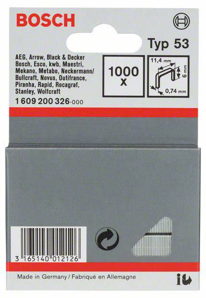 Bosch Accessories 1609200326 Feindrahtklammern Typ 53 1000 St. Abmessungen (L x B) 6 mm x 11.4 mm