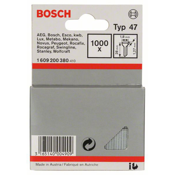 Bosch Accessories 1609200380 Tackernägel Typ 47 Produktabmessung, Länge 28mm 1000St.