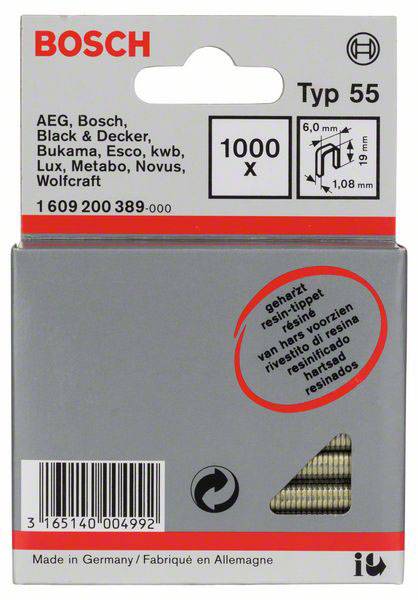 Bosch Accessories 1609200389 Schmalrückenklammern Typ 55 1000 St. Abmessungen (L x B) 19mm x 6mm