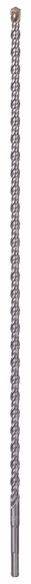 Ein langer Metallbohrer mit spiralförmigen Rillen und einem spitzen Ende, geeignet für Elektrobohrmaschinen zum Bohren in Beton.