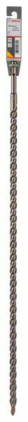 'SDS Plus Bohrer' in Verpackung, langer spiralgeformter Bohrer zur Nutzung mit Beton, hellem Hintergrund.