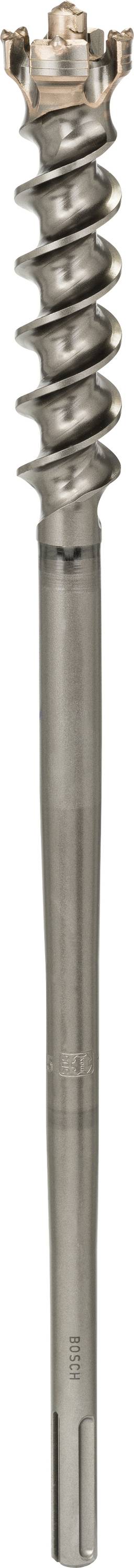 Ein grauer Bohrer mit spiralförmigen Rillen und einem gezackten Kopf, geeignet für industrielle oder handwerkliche Anwendungen.