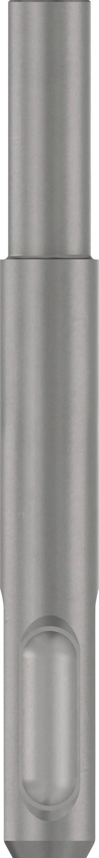 Ein silberner, zylindrischer Metallgegenstand mit glatter Oberfläche und einem länglichen Schlitz in der Mitte, wahrscheinlich ein Werkzeug.