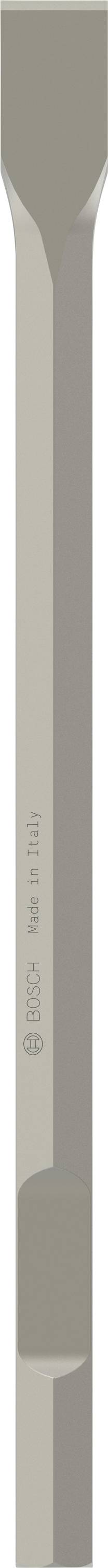 Ein flacher Meißel aus grauem Metall, verjüngt zu einer scharfen Klinge, verwendet für das Brechen und Schneiden von harten Materialien.