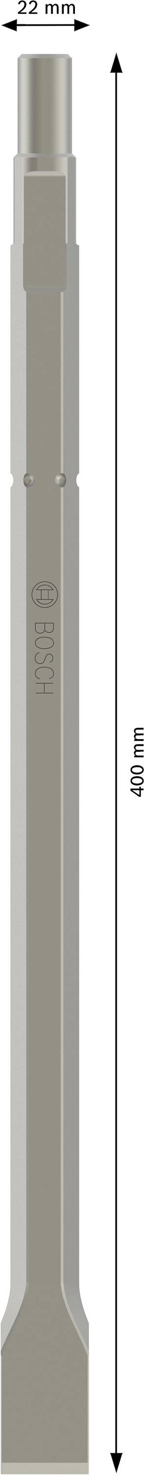 Meißel mit zwei Enden: Ein flaches Ende unten und ein runder Griff oben. Gesamtlänge: 0,5 Meter.