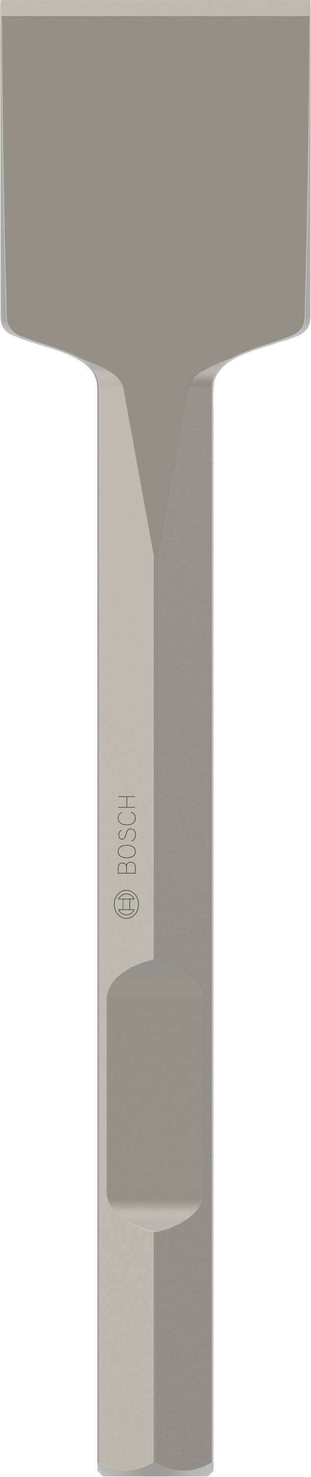 Spitzmeißel von oben, metallisch silbrig mit dem Aufdruck 'Bosch', geeignet für Abbrucharbeiten.