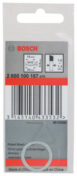 'Bosch Ersatzteilpaket für Elektrowerkzeuge', enthält eine Unterlegscheibe 16 mm x 8 mm x 1 mm. Strichcode ist sichtbar.