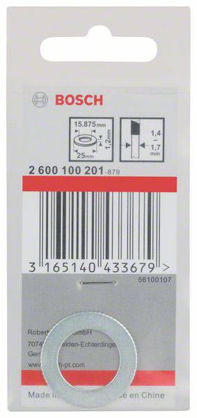 Bosch-Verpackung für eine Unterlegscheibe. Details: Abmessungen 15,875 x 1,4 mm, Barcode, hergestellt in China.