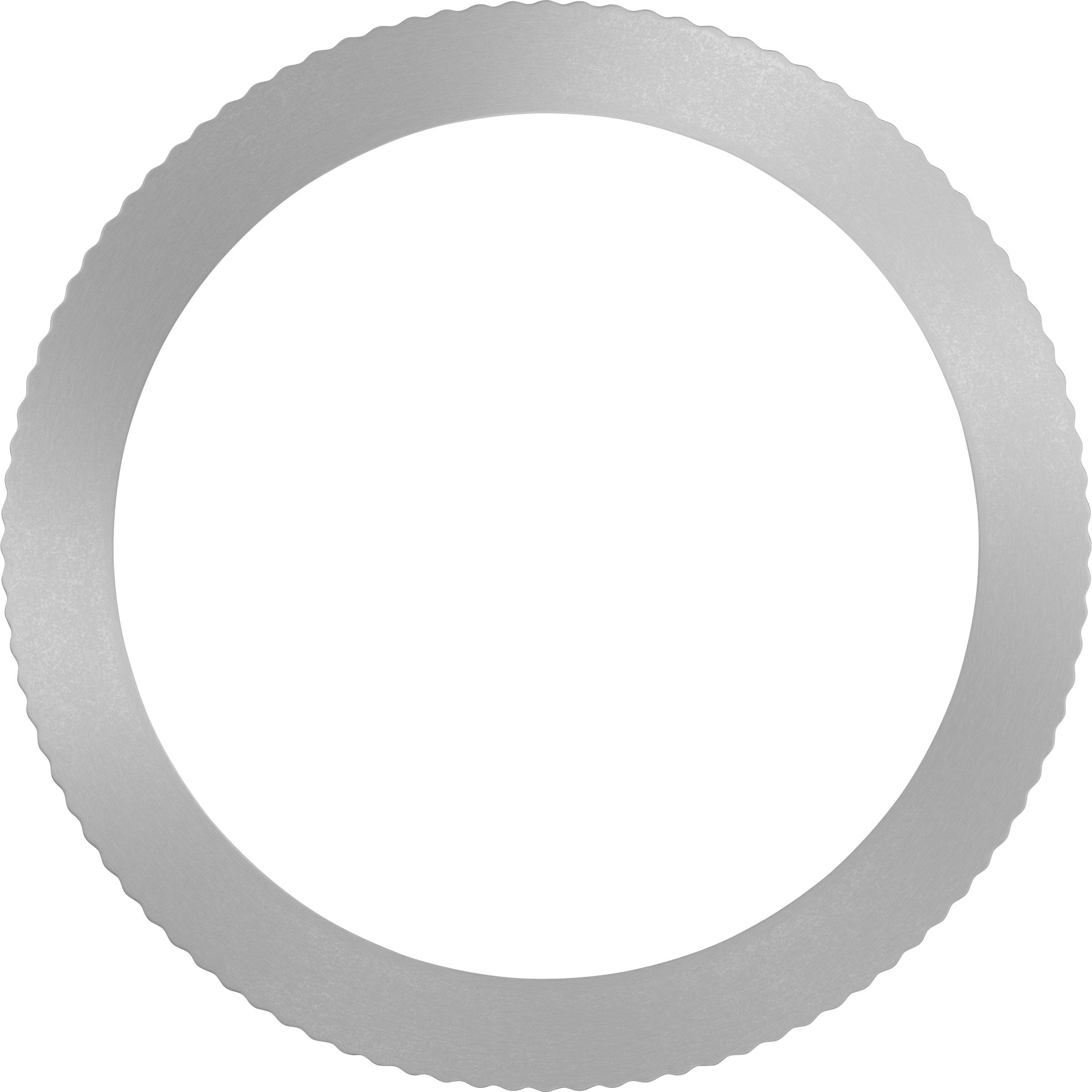 Ein silberner, gezahnter Ring mit einem glatten Inneren.