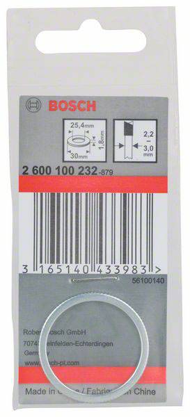 Verpackung eines Bosch-Rings mit Maßen 25,4 mm x 2,2 mm. Etikett zeigt Produktnummer, Barcode und Herstellerort Deutschland.
