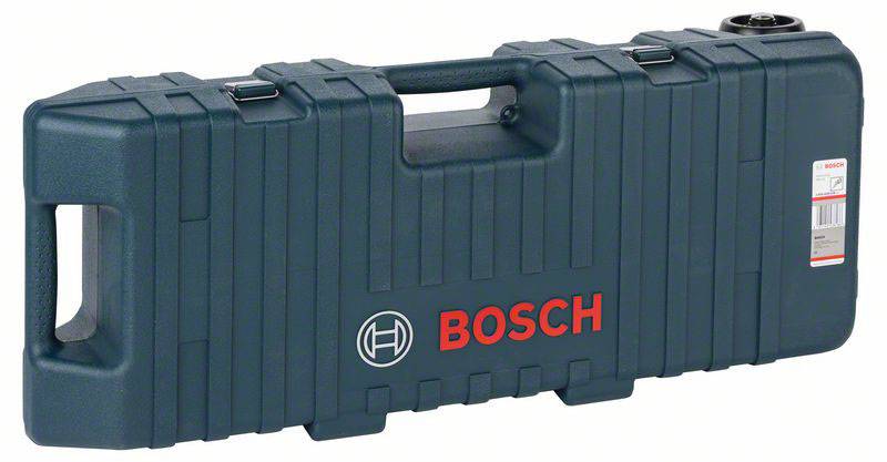'Bosch'-Werkzeugkoffer aus robustem Kunststoff mit Tragegriff, Farbe Dunkelgrün, Markenlogo und Produktetikett auf der Oberfläche.