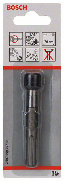 Bohrer-Verpackung von Bosch, zeigt Bohrer mit 79 mm Länge, SDS plus, nicht zum Schrauben geeignet.