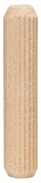Ein geformtes Holzdübel mit geriffelter Oberfläche zur Verwendung in Schreinerarbeiten zur Stabilisierung von Holzverbindungen.