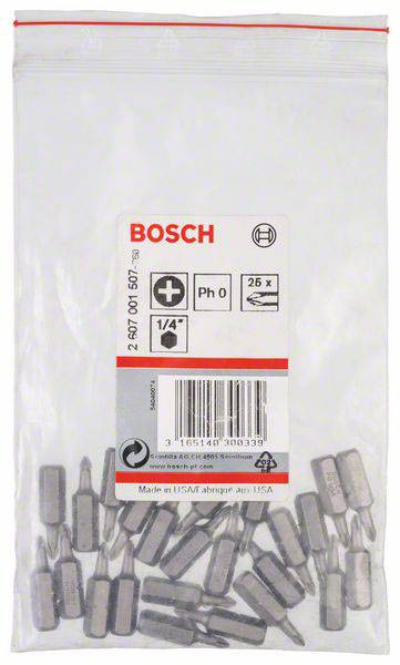 Bosch Accessories 2607001507 Kreuzschlitz-Bit PH 0 extra hart C 6.3 25St.