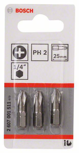Bosch Accessories 2607001511 Kreuzschlitz-Bit PH 2 extra hart C 6.3 3St.